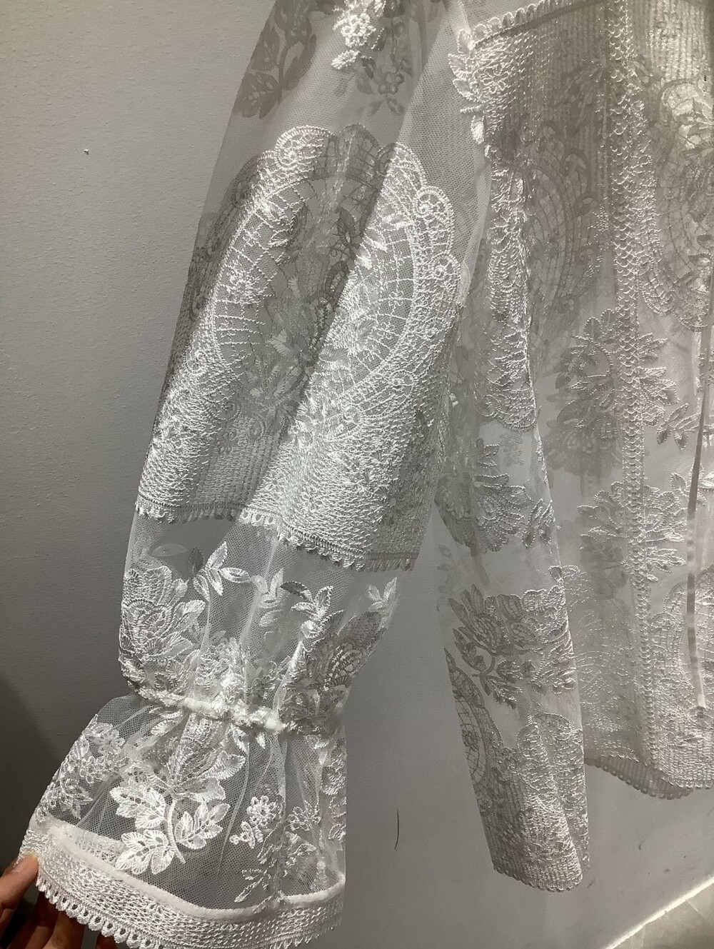 Reiss Demi Sheer Lace Tie-Neck Blouse in Ivory - Picture 16 of 16